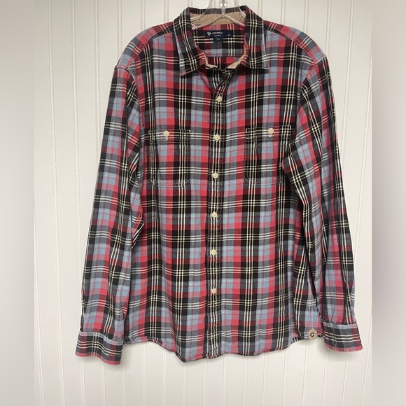 Cremieux Classics Red Blue Black Plaid Elbow Patches Shirt Mens Large - Picture 2 of 9